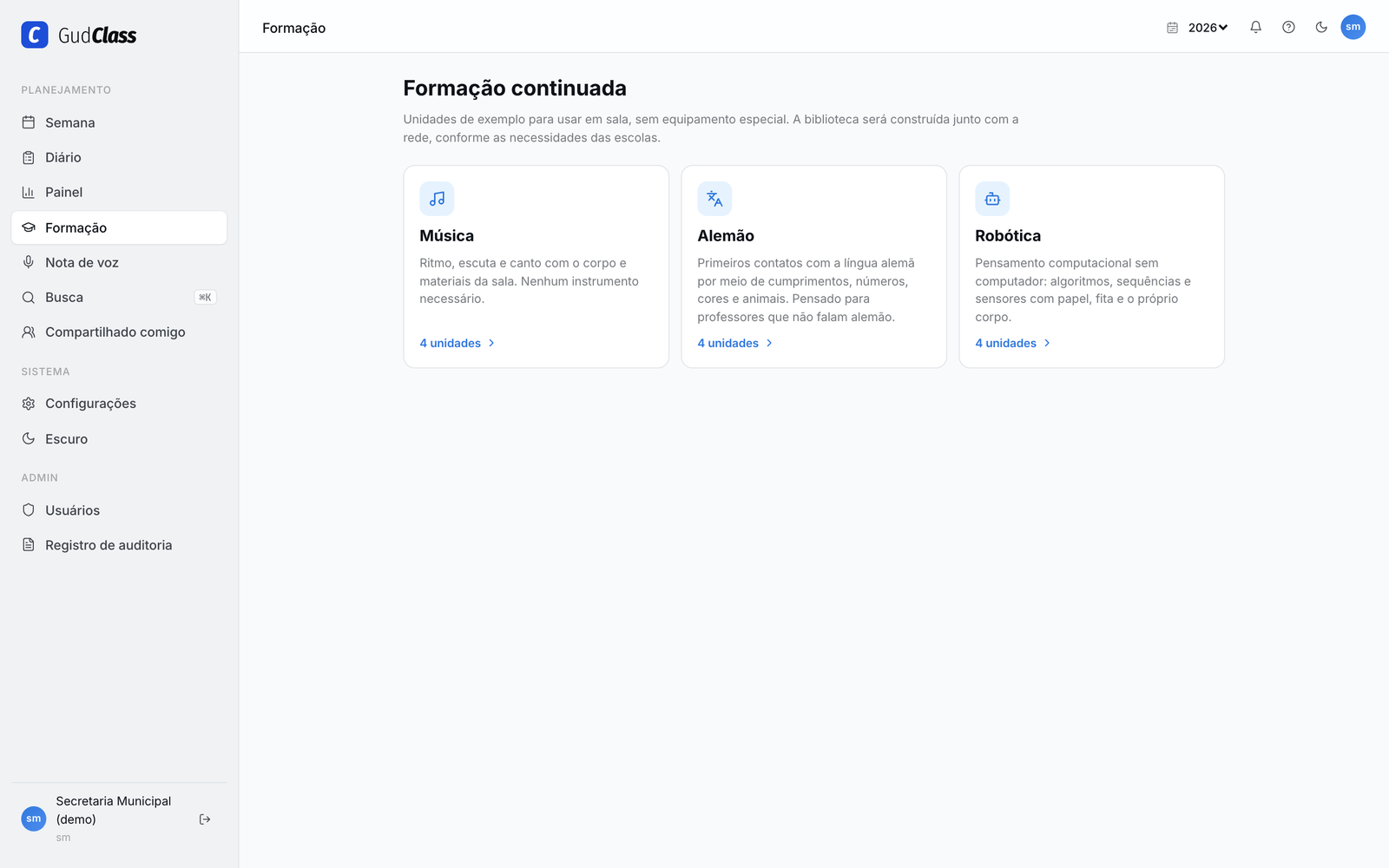 Formação continuada: Música, Alemão, Robótica